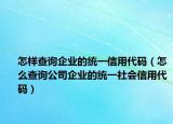 怎样查询企业的统一信用代码（怎么查询公司企业的统一社会信用代码）