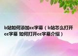 b站如何添加cc字幕（b站怎么打开cc字幕 如何打开cc字幕介绍）