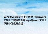 WPS里Word文字上下居中（wpsword文字上下居中怎么弄 wps的word文字上下居中怎么弄介绍）
