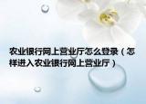 农业银行网上营业厅怎么登录（怎样进入农业银行网上营业厅）