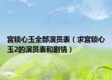 宫锁心玉全部演员表（求宫锁心玉2的演员表和剧情）