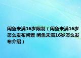闲鱼未满16岁限制（闲鱼未满16岁怎么发布闲置 闲鱼未满16岁怎么发布介绍）