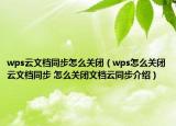 wps云文档同步怎么关闭（wps怎么关闭云文档同步 怎么关闭文档云同步介绍）