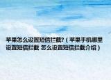 苹果怎么设置短信拦截?（苹果手机哪里设置短信拦截 怎么设置短信拦截介绍）