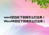 word空白处下划线怎么打出来（Word中空白下划线怎么打出来）