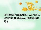 怎样给word添加页码（word怎么添加页码 如何用word添加页码介绍）