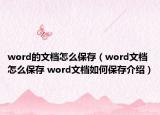 word的文档怎么保存（word文档怎么保存 word文档如何保存介绍）