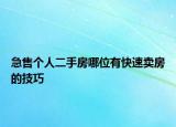 急售个人二手房哪位有快速卖房的技巧