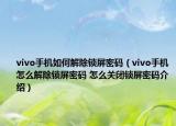 vivo手机如何解除锁屏密码（vivo手机怎么解除锁屏密码 怎么关闭锁屏密码介绍）