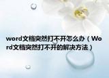 word文档突然打不开怎么办（Word文档突然打不开的解决方法）