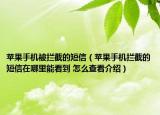 苹果手机被拦截的短信（苹果手机拦截的短信在哪里能看到 怎么查看介绍）