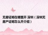 无房证明在哪里开 深圳（深圳无房产证明怎么开介绍）