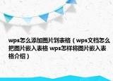 wps怎么添加图片到表格（wps文档怎么把图片嵌入表格 wps怎样将图片嵌入表格介绍）