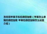 怎样用苹果手机给微信加密（苹果怎么单独给微信加密 苹果给微信加锁怎么设置介绍）