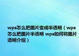 wps怎么把图片变成半透明（wps怎么把图片半透明 wps如何将图片透明介绍）