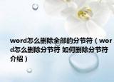 word怎么删除全部的分节符（word怎么删除分节符 如何删除分节符介绍）