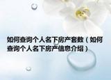 如何查询个人名下房产套数（如何查询个人名下房产信息介绍）