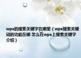 wps的搜索关键字在哪里（wps搜索关键词的功能在哪 怎么在wps上搜索关键字介绍）
