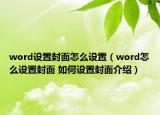 word设置封面怎么设置（word怎么设置封面 如何设置封面介绍）