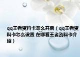 qq王者资料卡怎么开启（qq王者资料卡怎么设置 在哪看王者资料卡介绍）