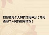 如何查询个人网贷信用评分（如何查询个人网贷信用情况）
