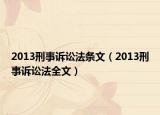 2013刑事诉讼法条文（2013刑事诉讼法全文）