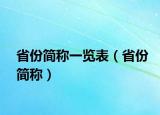 省份简称一览表（省份简称）