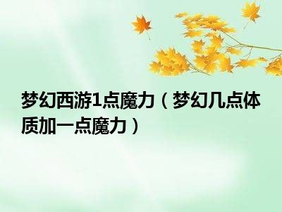 梦幻西游1点魔力（梦幻几点体质加一点魔力）