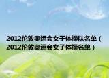 2012伦敦奥运会女子体操队名单（2012伦敦奥运会女子体操名单）