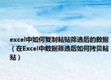 excel中如何复制粘贴筛选后的数据（在Excel中数据筛选后如何拷贝粘贴）