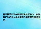 神马搜索引擎关键词排名首页多少（神马推广账户后台如何用客户端查询关键词排名）