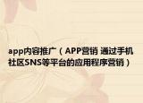 app内容推广（APP营销 通过手机社区SNS等平台的应用程序营销）