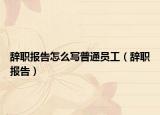 辞职报告怎么写普通员工（辞职报告）