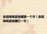 春雨绵绵妻独睡猜一个字（春雨绵绵妻独睡打一字）