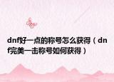 dnf好一点的称号怎么获得（dnf完美一击称号如何获得）