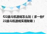 f22战斗机游戏怎么玩（求一份F22战斗机游戏实用秘籍）