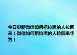 今日更新微信如何把拉黑的人拉回来（微信如何把拉黑的人拉回来华为）