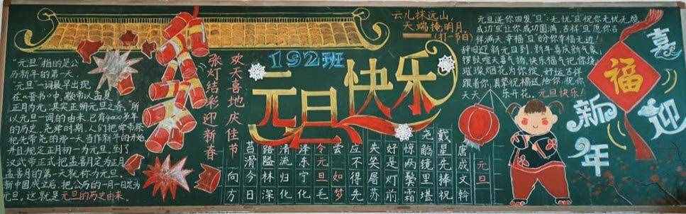 2020元旦黑板报图片，迎接快乐新年