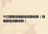 今日更新微信群如何群收款（微信群如何群收款）