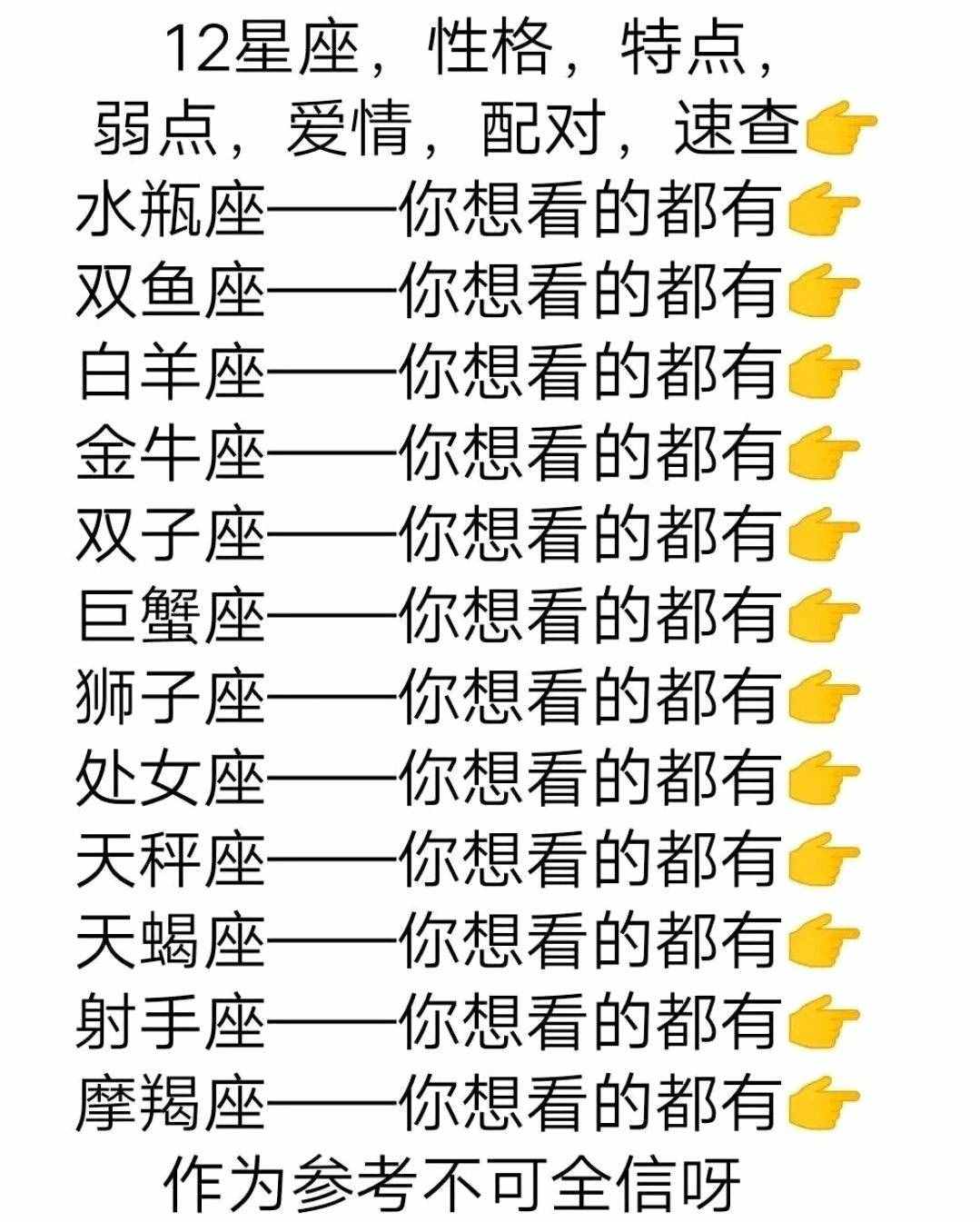 十二星座性格、特点、弱点、爱情、配对—速查