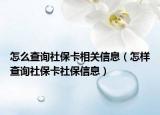 怎么查询社保卡相关信息（怎样查询社保卡社保信息）