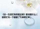 《这一生回忆有你就足够》歌词是什么（请帮忙写一下谢谢了大神帮忙啊）