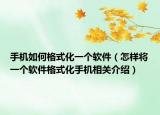 手机如何格式化一个软件（怎样将一个软件格式化手机相关介绍）