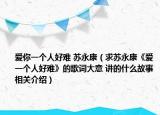 爱你一个人好难 苏永康（求苏永康《爱一个人好难》的歌词大意 讲的什么故事相关介绍）