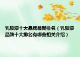 乳胶漆十大品牌最新排名（乳胶漆品牌十大排名有哪些相关介绍）