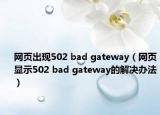 网页出现502 bad gateway（网页显示502 bad gateway的解决办法）