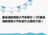 最省油的微型小汽车排行（2万最省油的微型小汽车是什么相关介绍）