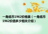 一角纸币1962价格表（一角纸币1962价值多少相关介绍）
