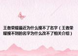 王者荣耀最近为什么搜不了名字（王者荣耀搜不到的名字为什么改不了相关介绍）