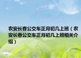 农安长春公交车正月初几上班（农安长春公交车正月初几上班相关介绍）